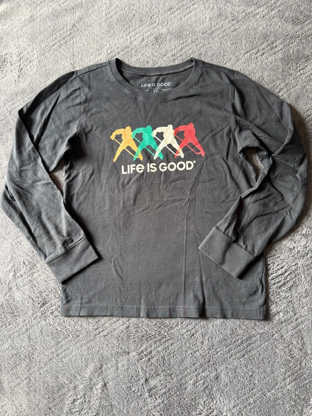 Life is Good Crusher Long Sleeve Shirt Hockey Gray Kids XL